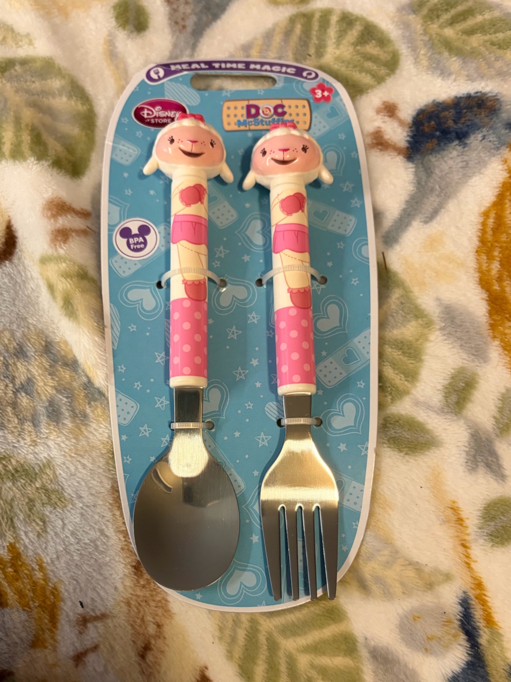 Kids Doc Mcstuffins Pink Polka Dot Spoon & Fork Set
